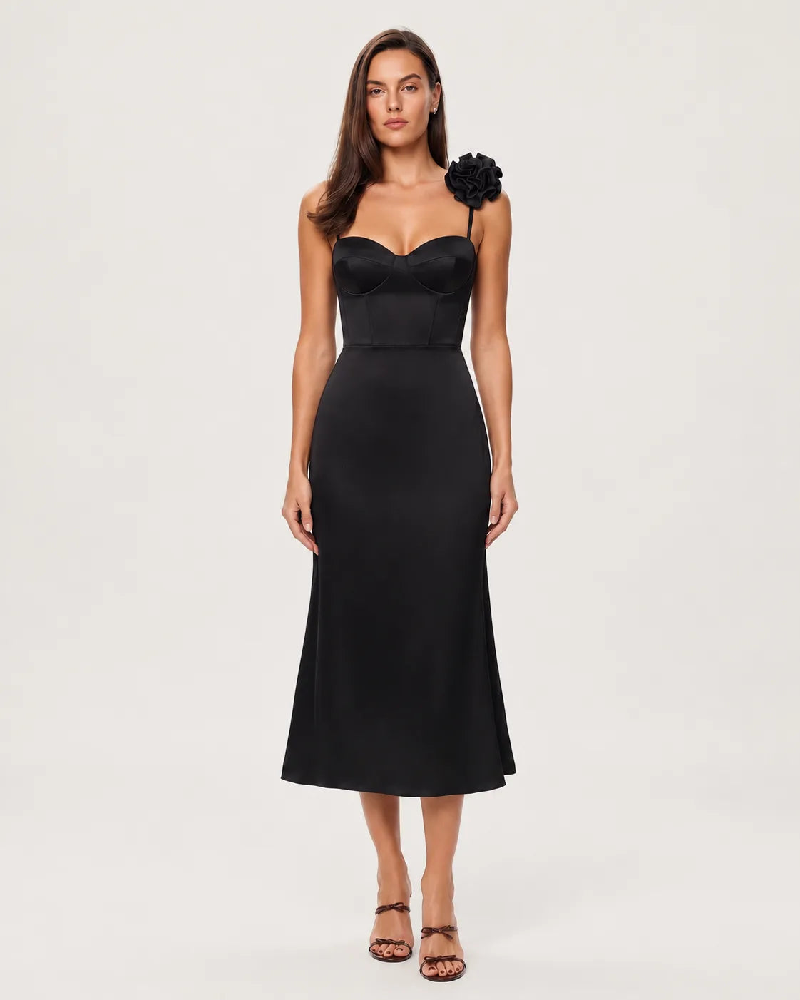 Satin skirt godet black — front view
