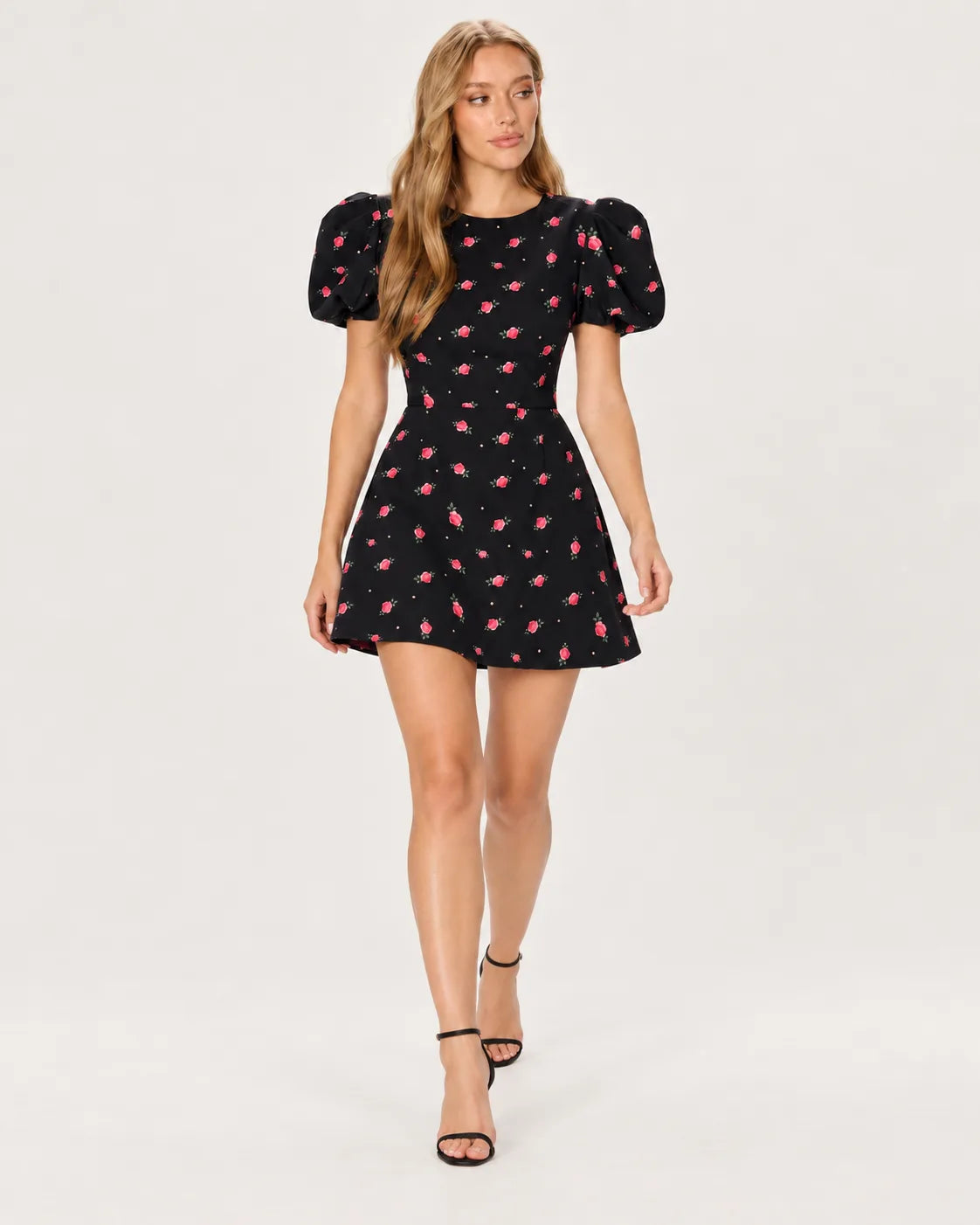 Silhouette mini with lantern sleeves — walking