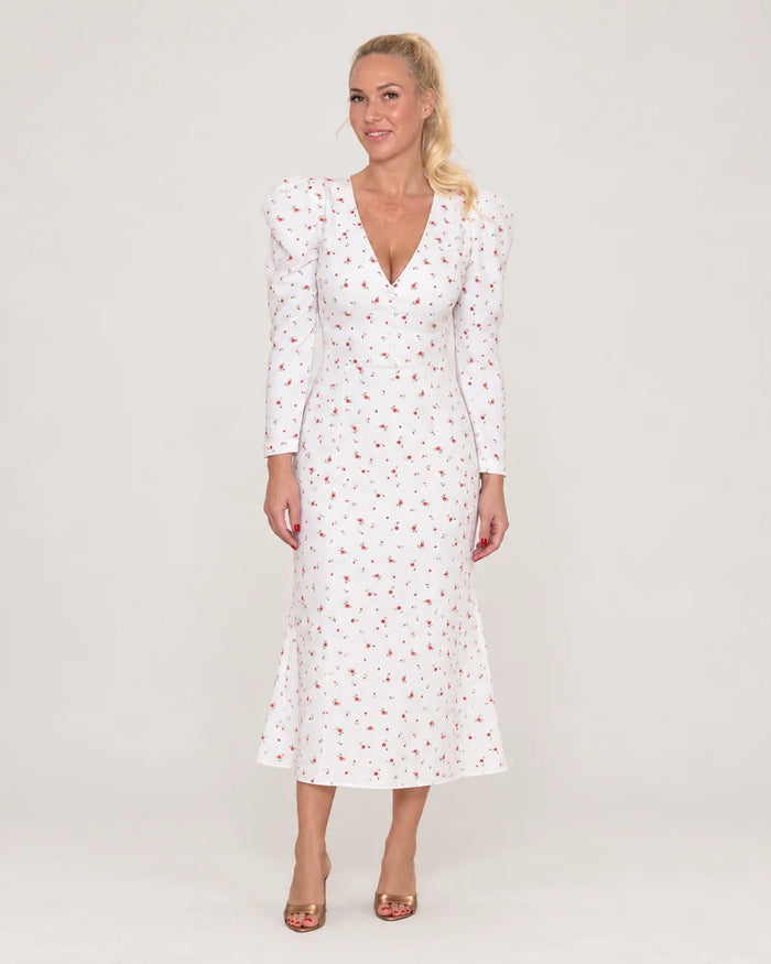 V-neck midi dress with godet skirt — Light — front view