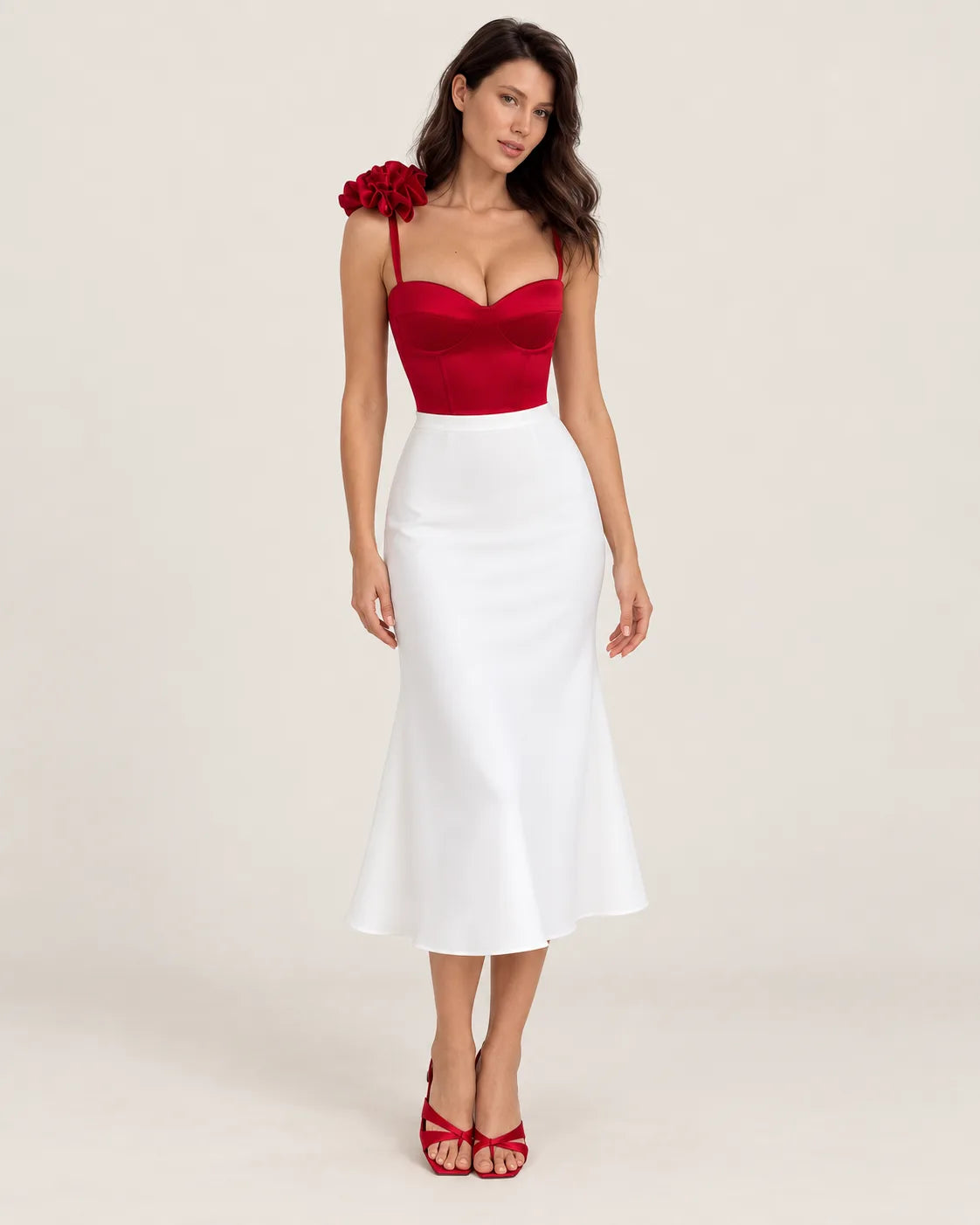 Viscose midi godet skirt — front view