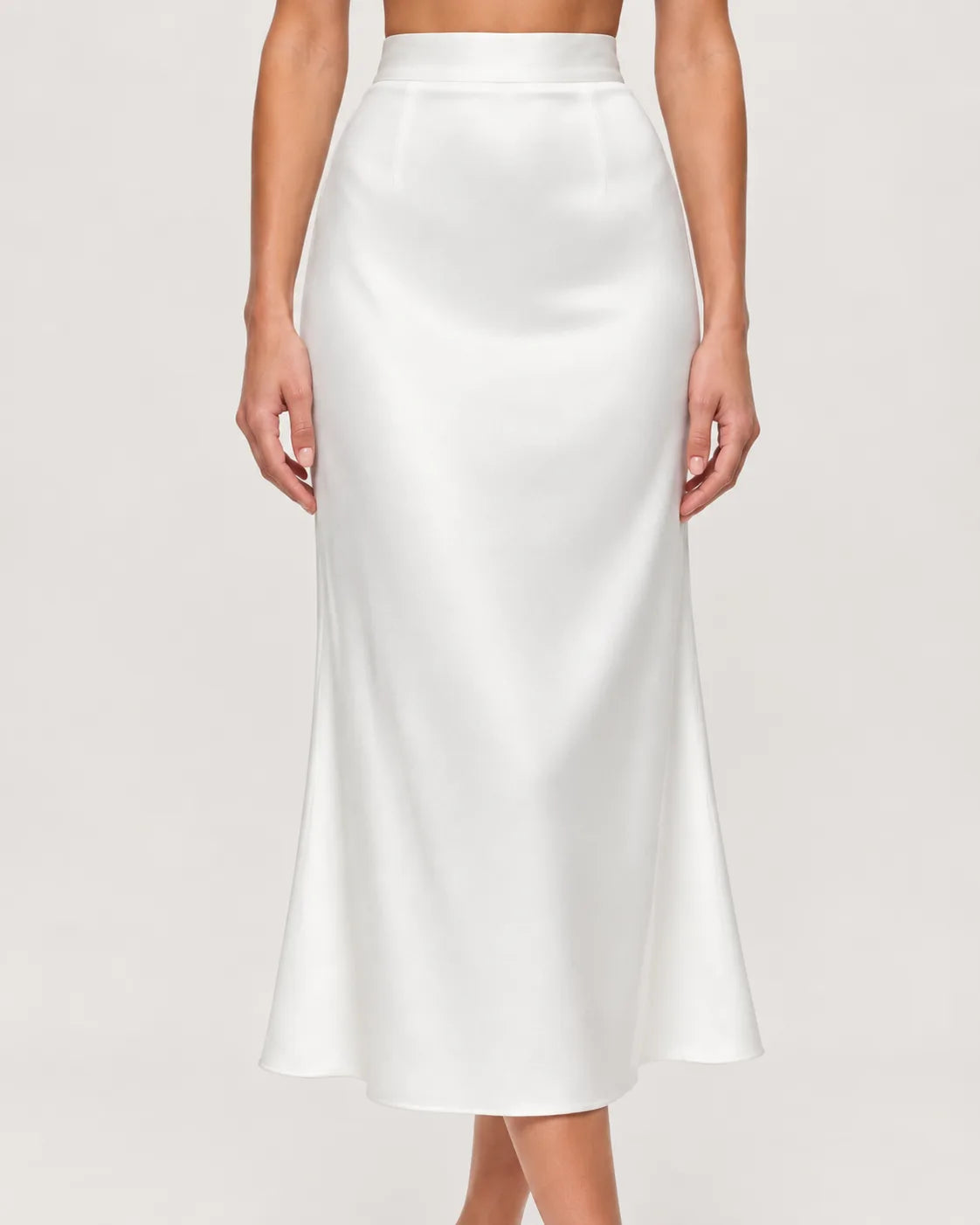 White satin skirt — fabric and detail close-up