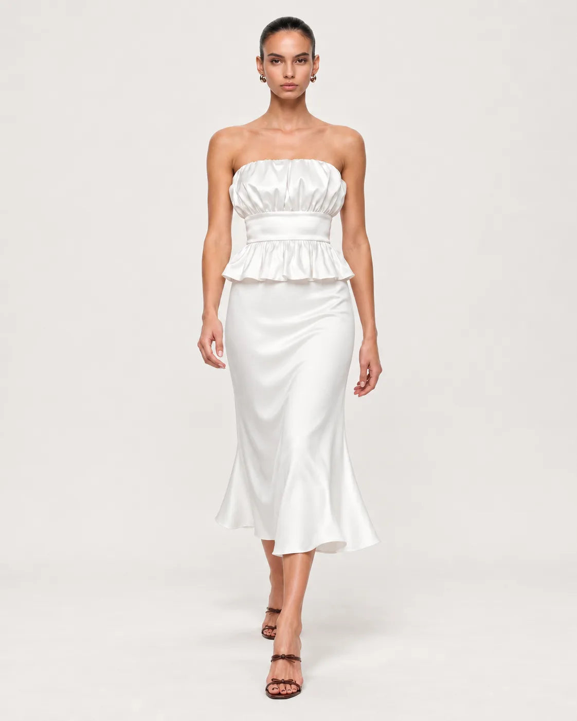 White satin skirt — walking
