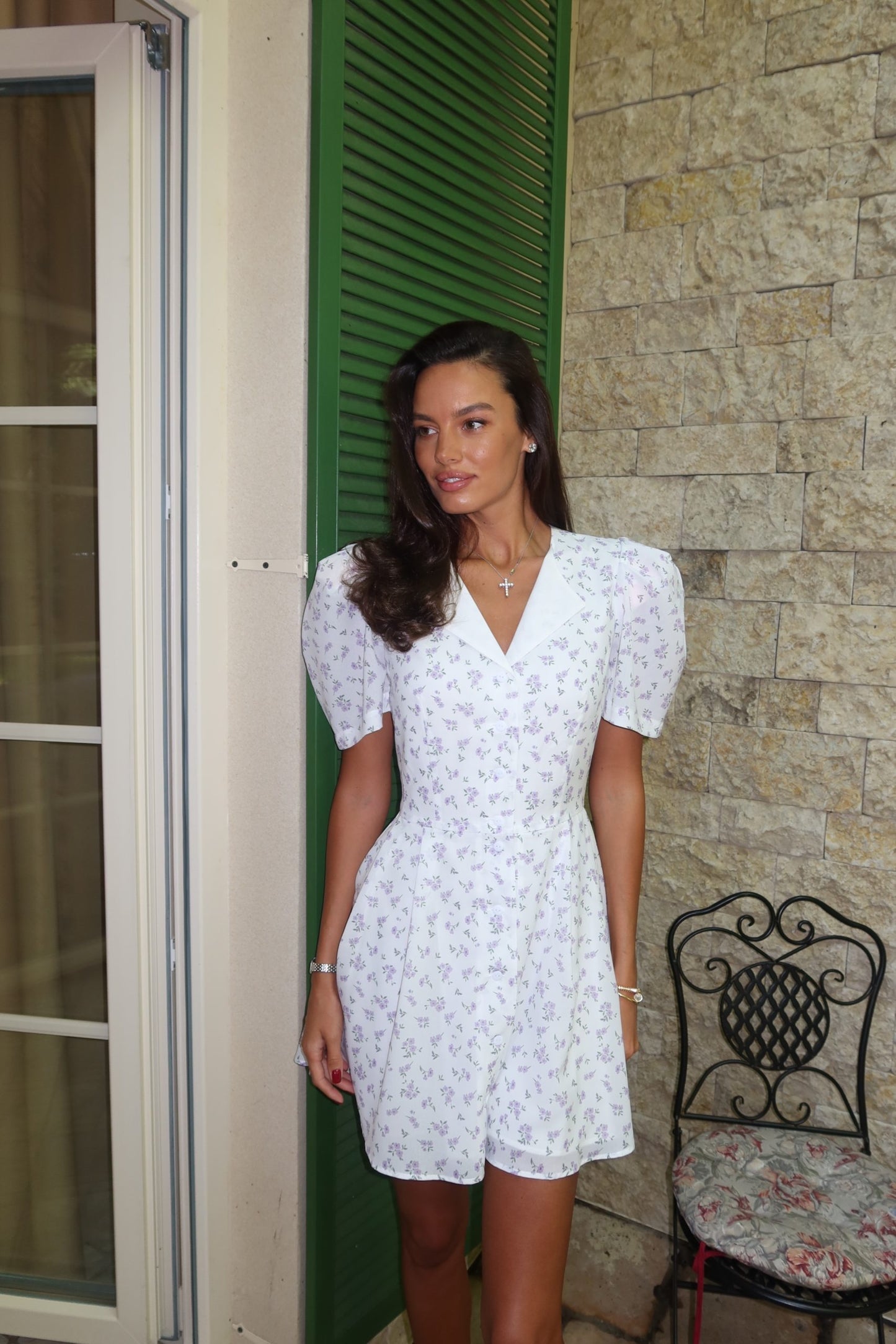 Button-down mini dress with short sleeves