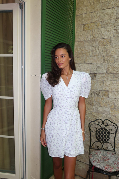 Button-down mini dress with short sleeves