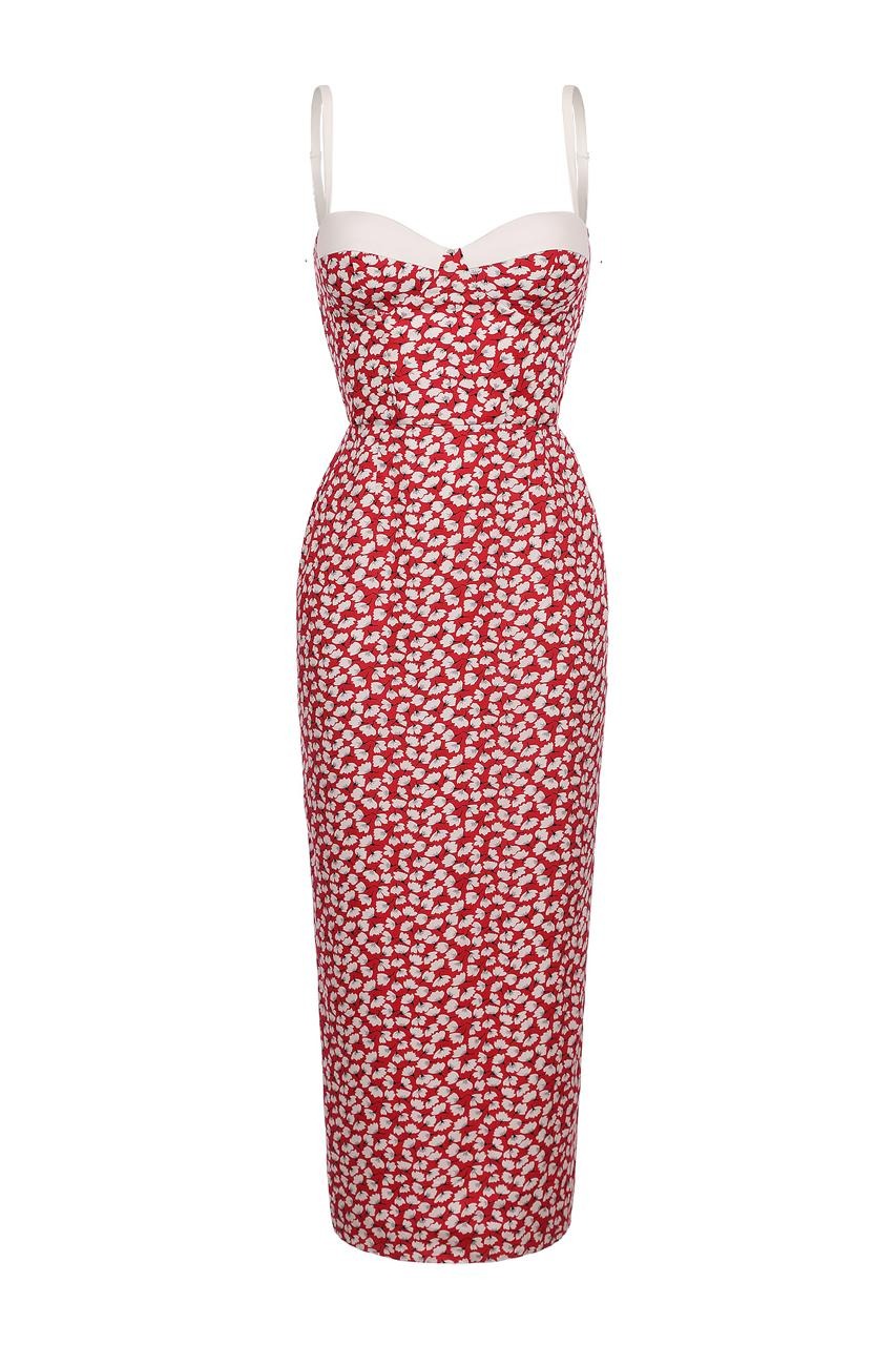 Bustier-style midi dress with a pencil skirt