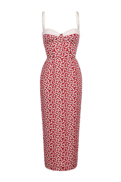 Bustier-style midi dress with a pencil skirt