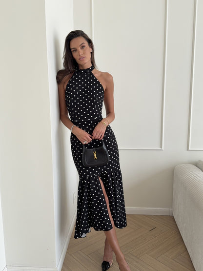 Fitted midi dress with an open back