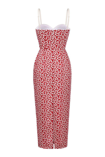 Bustier-style midi dress with a pencil skirt
