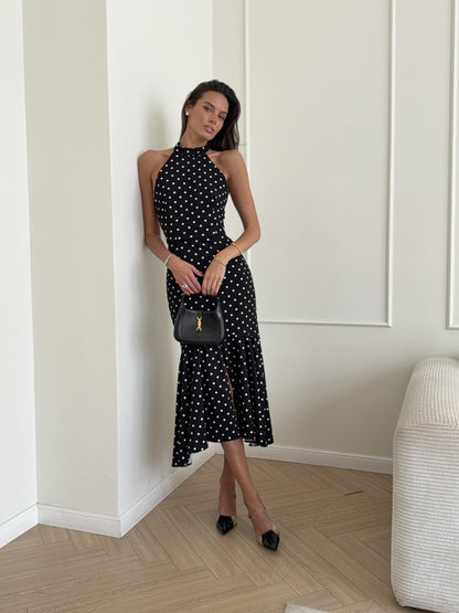 Fitted midi dress with an open back