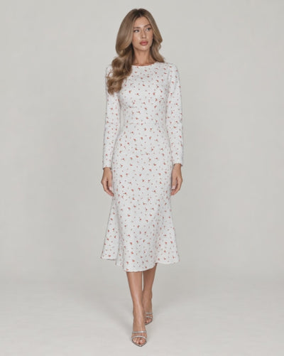 Long Sleeve Silhouette Midi Dress — White Floral — video