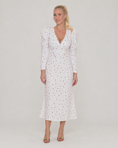 V-neck midi dress with godet skirt — Light — video