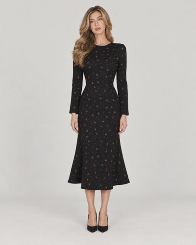 Long Sleeve Silhouette Midi Dress — Black — video